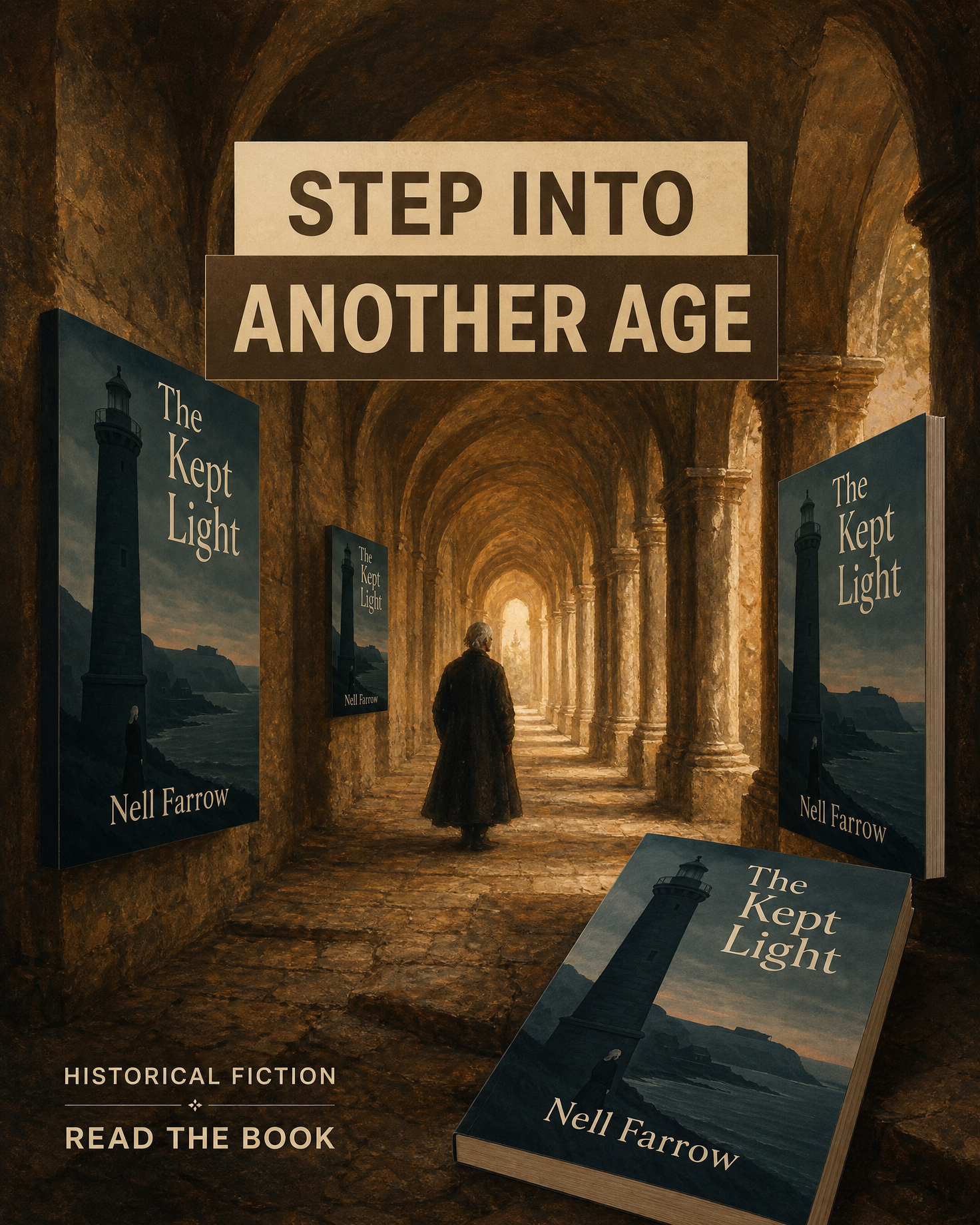 Historical fiction book ad image example — on-book ad still with 20th-century period detail