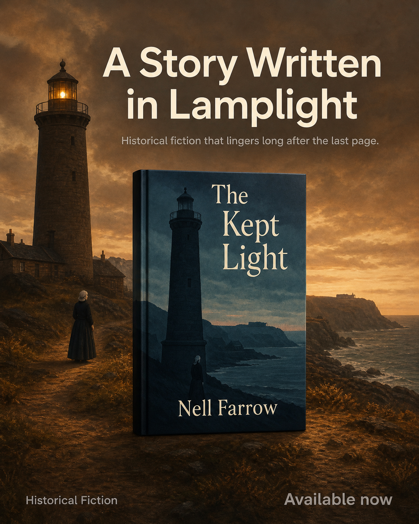 Historical fiction book ad image example — on-book ad still built from the novel's manuscript