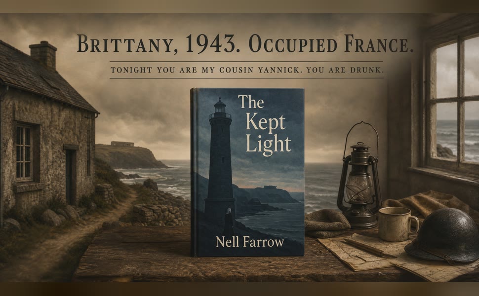 Amazon A+ content example for a historical novel — header banner option one at Amazon's 970x600 size
