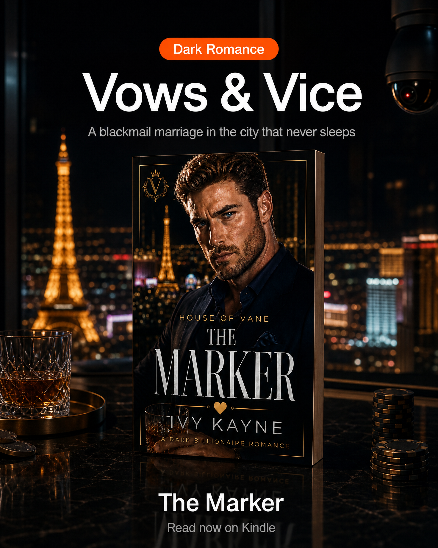 Fake dating romance book ad image — the real cover of The Marker staged as an ad still
