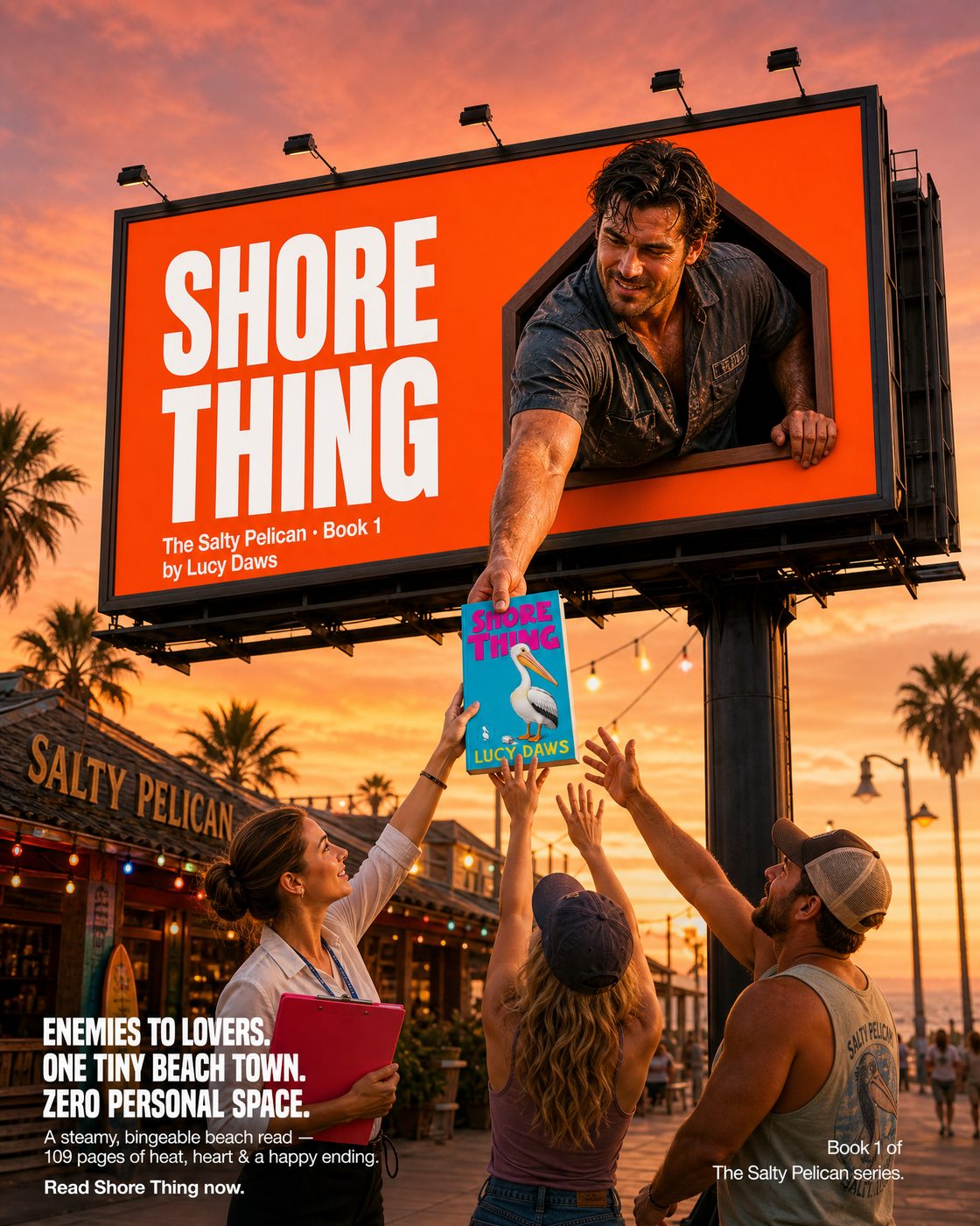 Book ad example — romance cover staged inside an ad-ready scene
